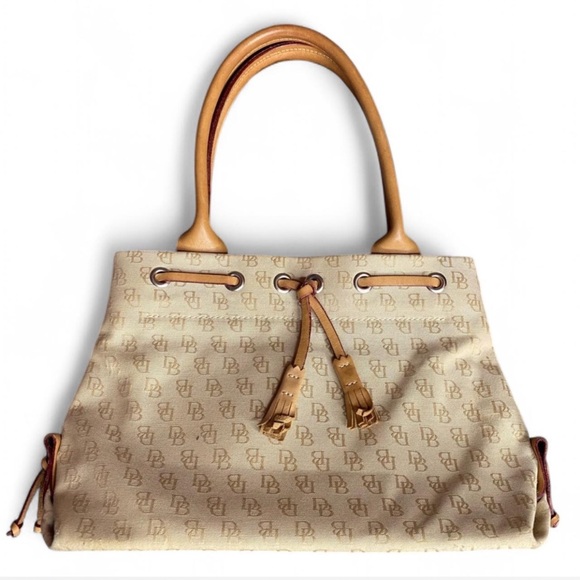 Dooney & Bourke Handbags - Dooney & Bourke Tan and Cream Vintage Tassel Satchel Shoulder Bag Handbag